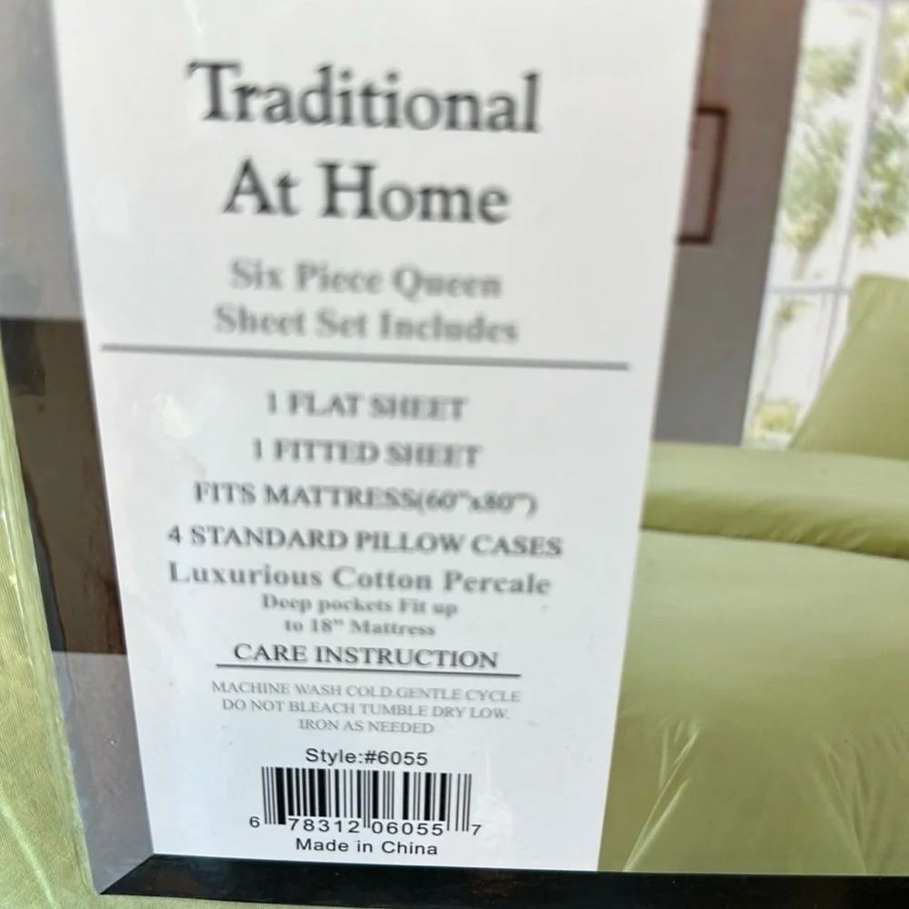 Traditional at Home 6pc Queen Sheet Set mint green Embossed Greek maze key